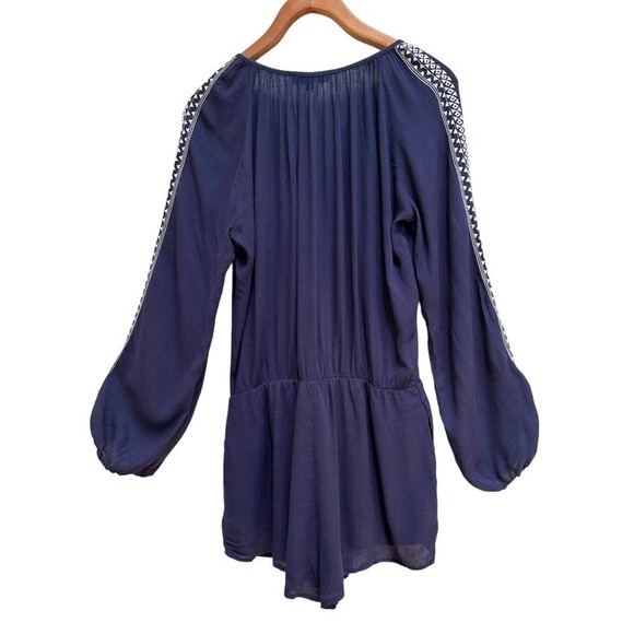 Heartloom Anthropologie Navy & White Embroidered Boho Button Romper, Size Medium - Picture 2 of 11